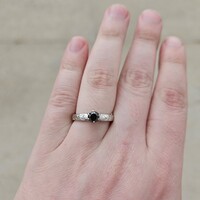  14K White Gold Black Stone Leaf Branch Etched Solitaire Ring Size 9 