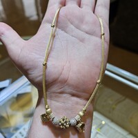  14K Yellow Gold Foxtail Braided Necklace Chain with Charms Balls Lock Jaguar