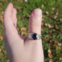 10K Yellow & White Gold Dark Blue Sapphire Band Ring Size 10.5