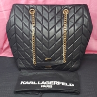 Karl Lagerfeld Black Chevron Shoulder Bag w/ Gold Chain
