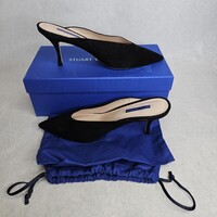 Stuart Weitzman Lulah Mid-Heel Black Suede Mules Pump Shoes with Box Size 12