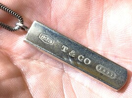 Tiffany & Co. Sterling Silver .925 Bar Pendant 1837 18" Snake Chain Necklace 13g