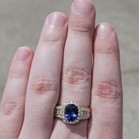14K Yellow Gold 2.07CT Tanzanite Diamond Halo 3 Row Cocktail Ring Size 8