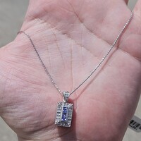 14K White Gold Diamond Tanzanite Pendant with Adjustable Gold Necklace 23 Inches