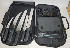 Victorinox 5pc Knife and Sharpener Set with Mercer Serrated Knife and Case