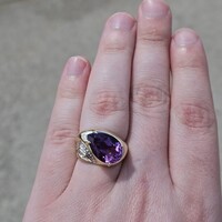  14KT Yellow Gold Diamond Diagonal 5.33CT Amethyst Fashion Cocktail Ring Size 7