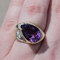  14KT Yellow Gold Diamond Diagonal 5.33CT Amethyst Fashion Cocktail Ring Size 7
