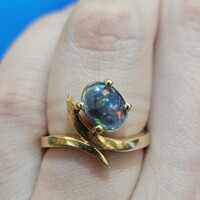 14K Yellow Gold Dark Blue Opal Bypass Gemstone Art Deco Ring 4.2 Grams Size 6.5