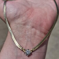  14K Yellow Gold Herringbone Static .60CT Diamond Necklace Chain 18 Inches 9.9G
