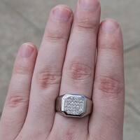 14KT White Gold Pave Diamond Signet Style Wide Band Ring 0.46TCW Size 9 