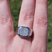 14KT White Gold Pave Diamond Signet Style Wide Band Ring 0.46TCW Size 9 