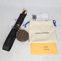 Louis Vuitton Monogram Round Coin Purse with Crossbody Shoulder Strap & Dustbag 