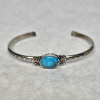  925 Sterling Silver J Begay Navajo Turquoise Small Bracelet Cuff 6 Inches