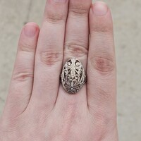  14K White Gold Oval Filigree Leaf Fashion Ring 23x15mm Size 7.25