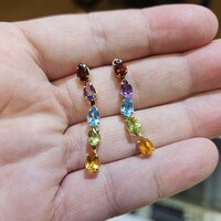 14K Yellow Gold Colored Gemstone Dangle Earrings Ear Rings 5.5 Inches Long 2.4G