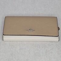 Coach Slim Trifold Long Wallet Beige & White CC816