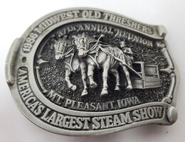 1986 Midwest Old Thresher 37th Annual Reunion Belt Buckle - Iowa Steam Show