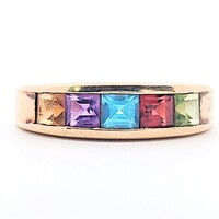  10K Yellow Gold Ring with Multicolored Stones (Size 7 1/4)