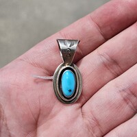  925 Sterling Silver Running Bear RB Navajo Turquoise Pendant Charm 