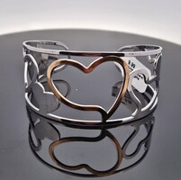 Milor Italy Stainless Steel 18K Gold Plated Heart Motif Cuff Bracelet 7 Inches