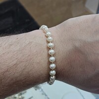 14K Yellow Gold & 4-5mm White Pearl Bead Bracelet 7.5 Inches 