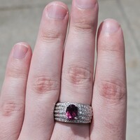 14KT White Gold Diamond Pink Tourmaline Multi Row Dome Ring 1.55TCW Size 8 