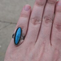  925 Sterling Silver Vintage Turquoise Long Braided Stone Fashion Ring Size 4.5