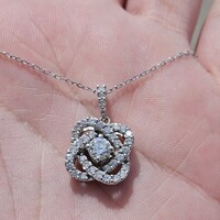 14K White Gold Diamond Love's Crossing Flower Pendant with Gold Necklace 18 Inch