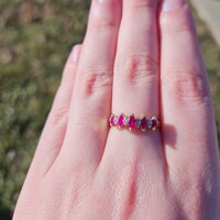 14K Yellow Gold Marquise Ruby Round Diamond Band Ring Size 8