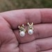 10K Yellow Gold 5mm Pearl Diamond Ribbon Shaped Earrings 2.2 Grams