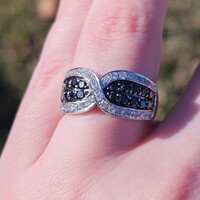 14K White Gold Black & White Diamond X Bypass 10mm Wide Band Ring Size 7 