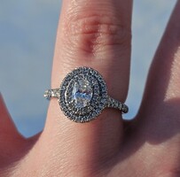 14K White Gold Oval Diamond Double Halo Love Story Engagement Ring Size 6.75 