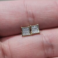 10K Yellow Gold Square Diamond Cluster Earrings Studs CGL Graded 