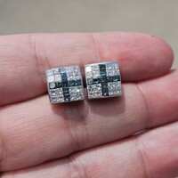 14K White Gold Blue Diamond Cross Princess Stud Earrings 1.50TCW 4.13 Grams