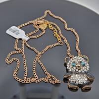 Betsey Johnson Panda Clear Blue Crystal Static Pendant Necklace 31 Inches 