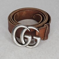 Men's Gucci GG Buckle Brown Tan Leather Belt 53 Inches Long 1.5 Inch Wide 