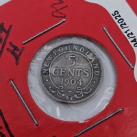Newfoundland 5 Five Cent 1904H Edvard VI Coin 