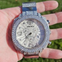 Arctica 13.25TCW Pave Diamond Encrusted Stainless Steel 51mm Chronograph Watch
