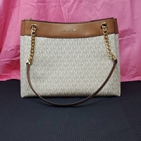 Michael Kors Tan & Cream Shoulder Bag w/ Gold Accents