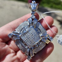  14K White Gold Diamond 8.87TCW Princess Round Baguette Ornate Pendant 54 Grams