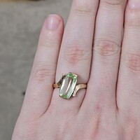 10K Yellow Gold Elongated Cushion Cut Uranium Glass Cocktail Ring Size 6.25