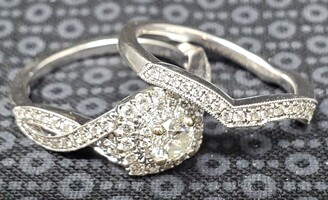 Neil Lane 14K White Gold Diamond Bridal Set - 1.35 Carat Ring Round Size 6.5