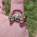 14K Yellow Gold CZ Emerald Ruby Horseshoe Equestrian Cocktail Ring Size 14.5