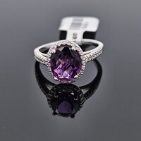 14K White Gold Diamond Halo Amethyst Cocktail Statement Ring Size 8.5