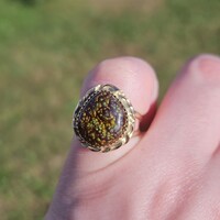  14K Yellow Gold Fire Agate Stone Cocktail Flower Style Ring 13x11mm Size 6