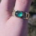 18K Yellow Gold Cabochon Emerald Art Deco Etched Men's Wide Band Ring Size 11.5