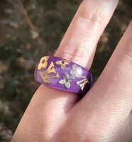  Louis Vuitton Purple Resin Berg Inclusion Ring w/ Monogram Flower Motif - 7.5