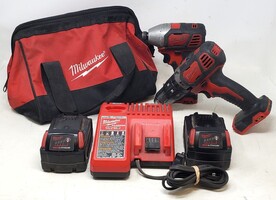 Milwaukee Tool Kit w/ 18V Hammer Drill, 18V Impact Driver, Batteries & Charger