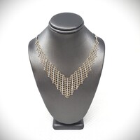 14K White & Yellow Gold Two-Tone Mesh Bead Bib Necklace - 17" - 9.5 Grams