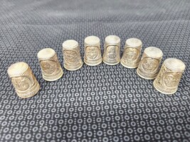 Antique Simons Bros. Sterling Silver Thimble Lot of 8 – U.S. State Series (.925)